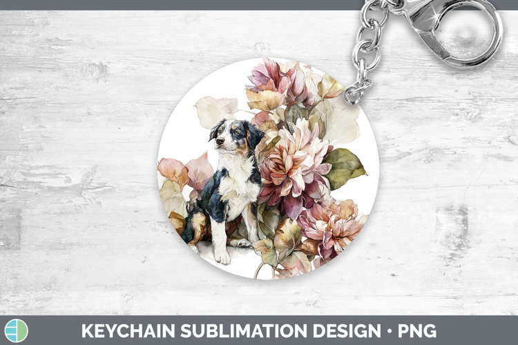 Puppy Keychain Animals Autumn Floral Sublimation Keyring De