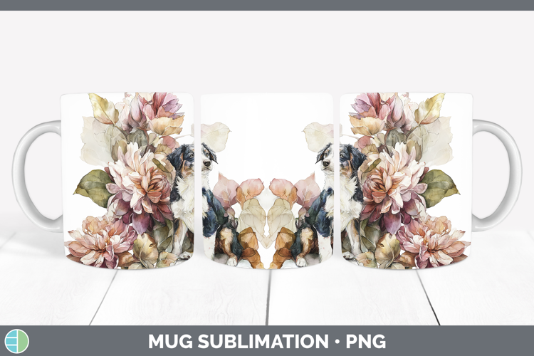 Puppy Mug Wrap Animals Autumn Floral Sublimation Coffee Cup