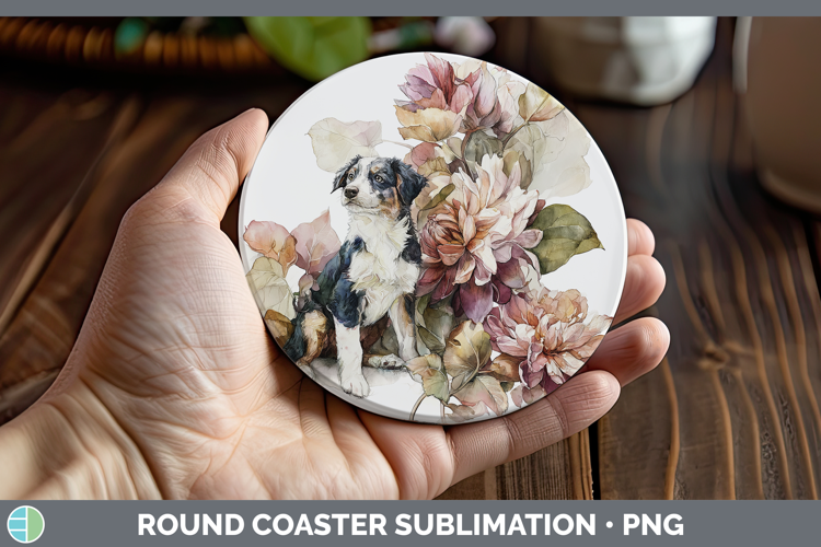Puppy Round Coaster Animals Autumn Floral Sublimation Coast