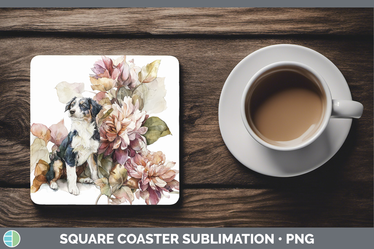 Puppy Square Coaster Animals Autumn Floral Sublimation Coas