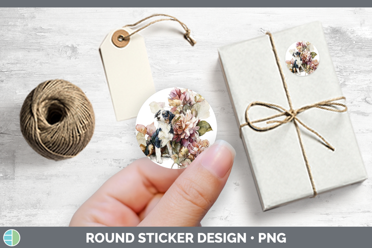 Animals Autumn Floral Puppy Stickers | Round Labels Designs