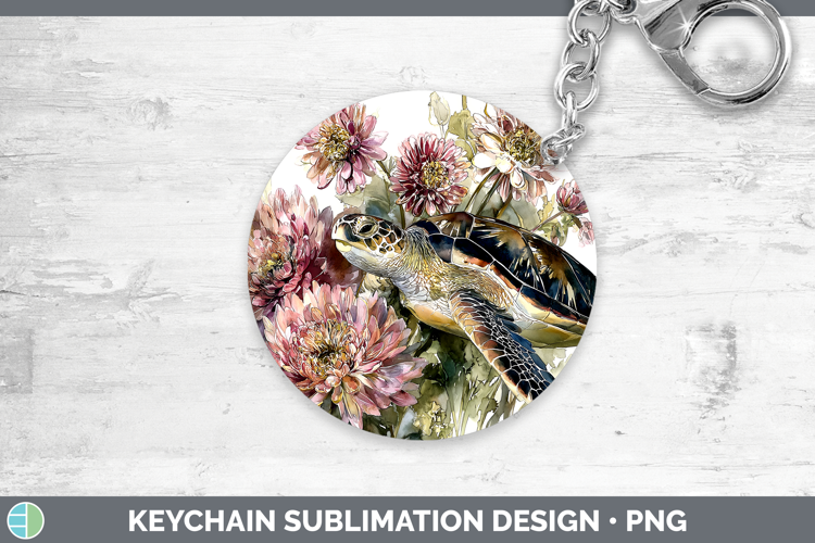 Sea Turtle Keychain Animals Autumn Floral Sublimation Keyri