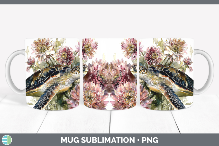 Sea Turtle Mug Wrap Animals Autumn Floral Sublimation Coffe
