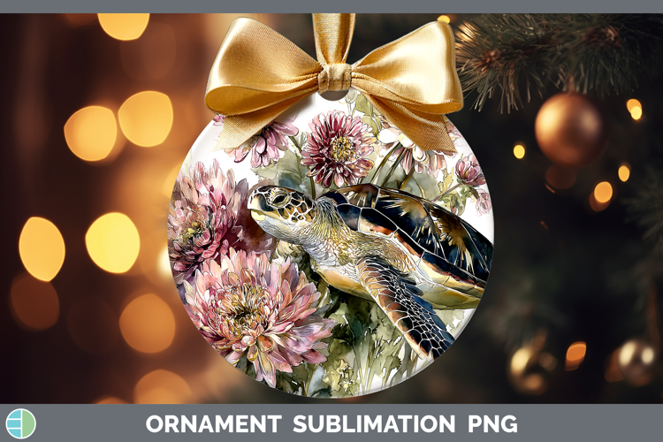 Sea Turtle Ornament Animals Autumn Floral Sublimation Baubl