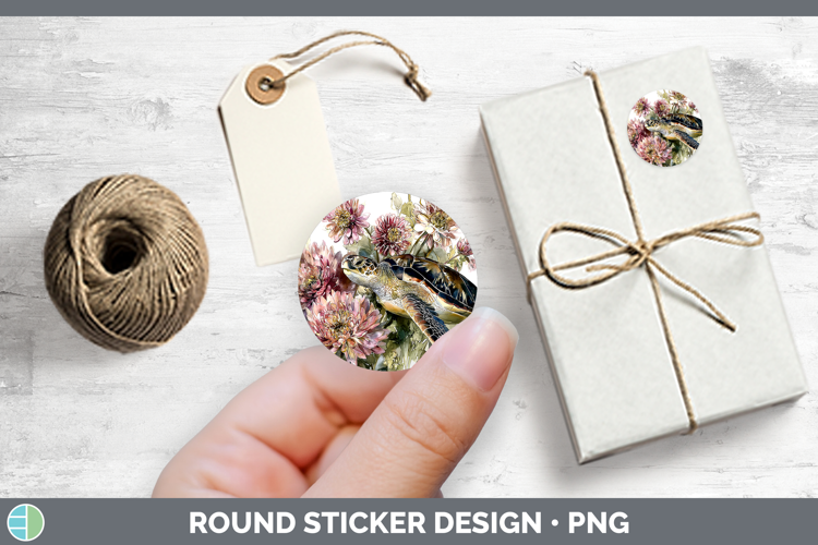 Animals Autumn Floral Sea Turtle Stickers | Round Labels De