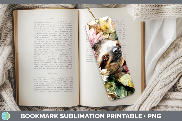 Sloth Bookmark Animals Autumn Floral Sublimation Printable