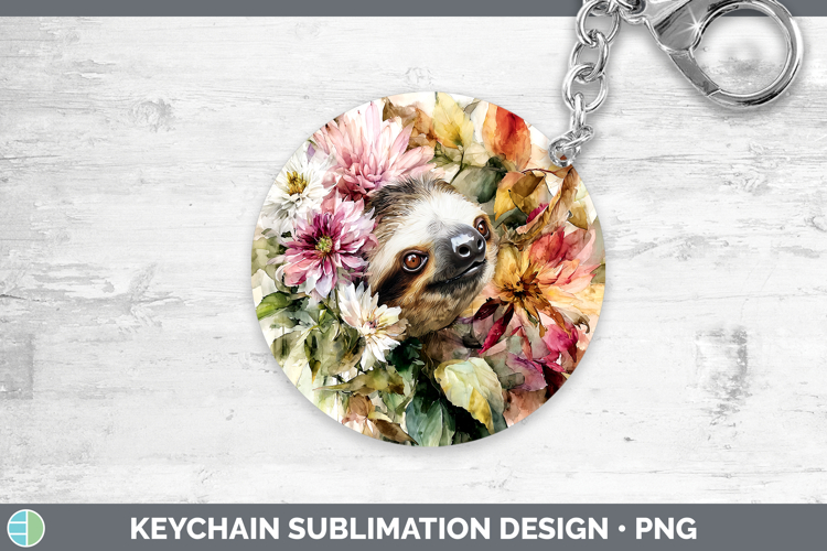 Sloth Keychain Animals Autumn Floral Sublimation Keyring De