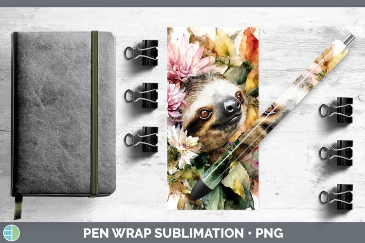 Sloth Pen Wrap Animals Autumn Floral Sublimation Pen Design