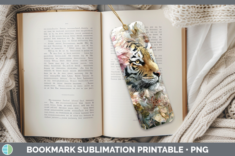 Tiger Bookmark Animals Autumn Floral Sublimation Printable