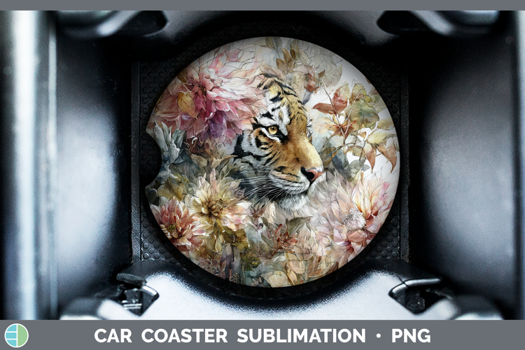 Tiger Car Coaster Animals Autumn Floral Sublimation Design