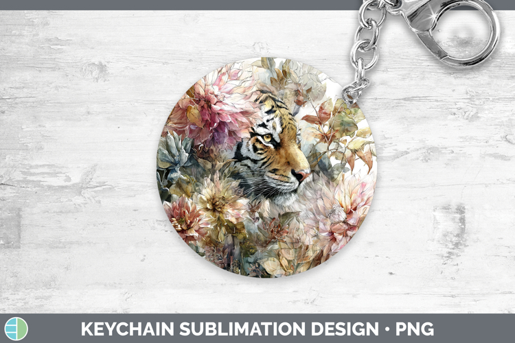 Tiger Keychain Animals Autumn Floral Sublimation Keyring De