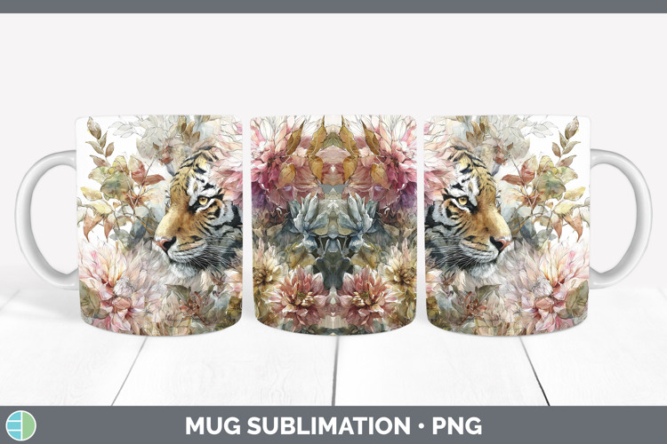 Tiger Mug Wrap Animals Autumn Floral Sublimation Coffee Cup
