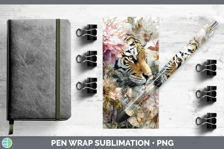Tiger Pen Wrap Animals Autumn Floral Sublimation Pen Design