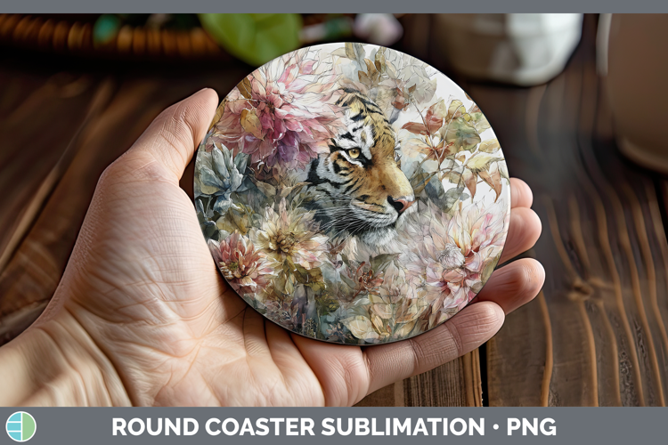 Tiger Round Coaster Animals Autumn Floral Sublimation Coast