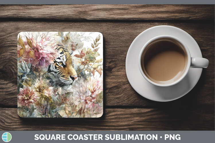 Tiger Square Coaster Animals Autumn Floral Sublimation Coas