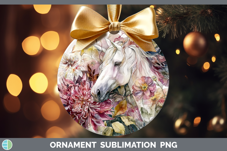 Unicorn Ornament Animals Autumn Floral Sublimation Bauble D