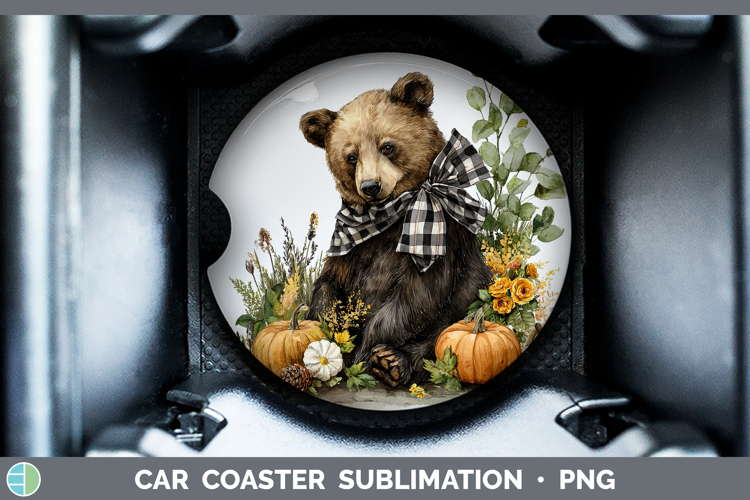Animals Autumn Pumpkin Bear Car Coaster Sublimation Designs