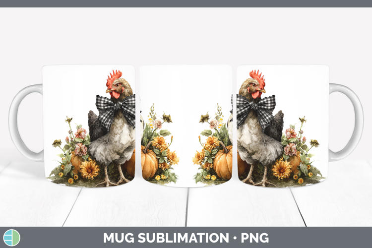 Animals Autumn Pumpkin Chicken Mug Wrap Sublimation Coffee C