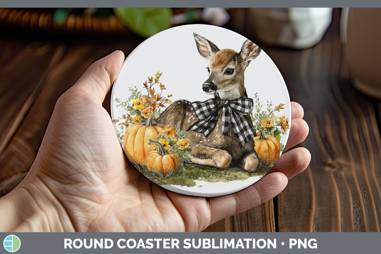 Animals Autumn Pumpkin Deer Round Coaster Sublimation Coaste