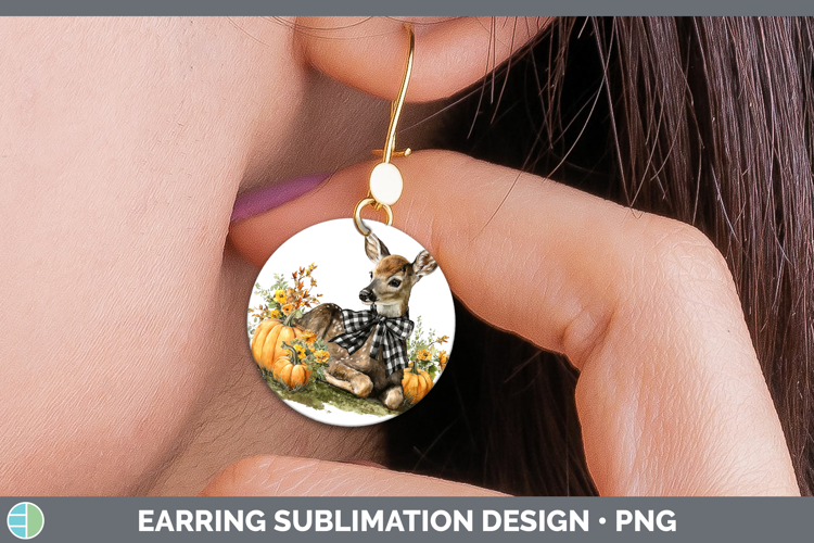Animals Autumn Pumpkin Deer Round Earrings Sublimation Earri