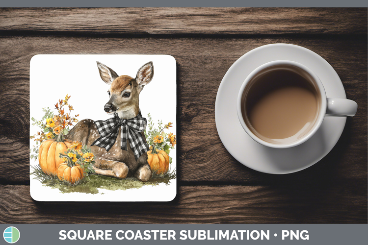 Animals Autumn Pumpkin Deer Square Coaster Sublimation Coast