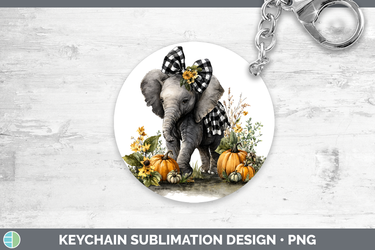 Animals Autumn Pumpkin Elephant Keychain Sublimation Keyring