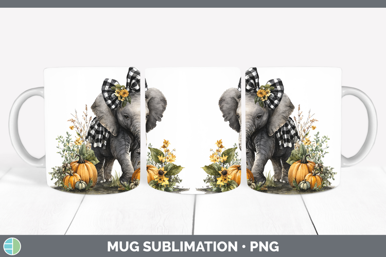 Animals Autumn Pumpkin Elephant Mug Wrap Sublimation Coffee