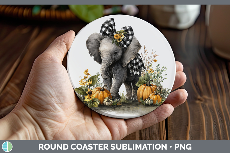 Animals Autumn Pumpkin Elephant Round Coaster Sublimation Co