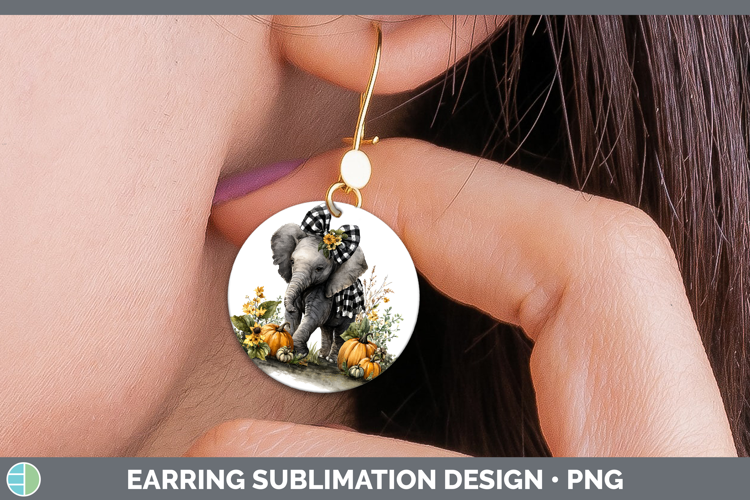 Animals Autumn Pumpkin Elephant Round Earrings Sublimation E