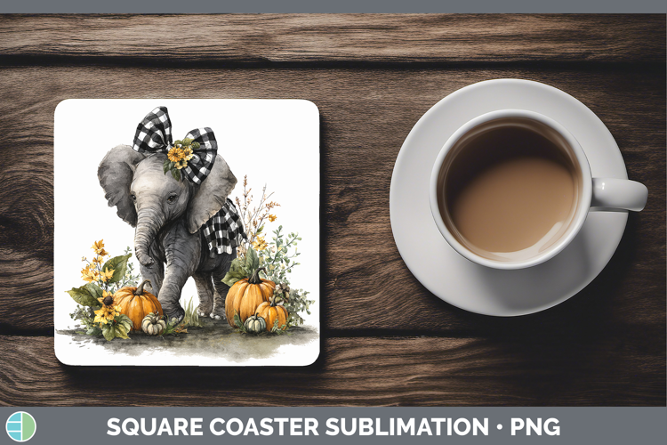 Animals Autumn Pumpkin Elephant Square Coaster Sublimation C