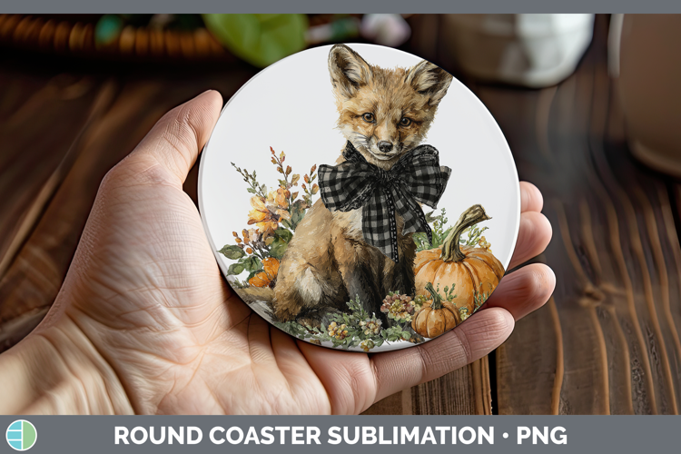 Animals Autumn Pumpkin Fox Round Coaster Sublimation Coaster
