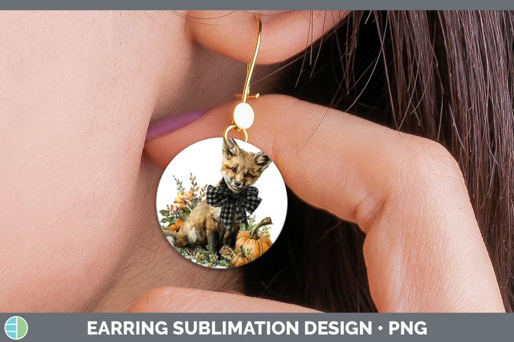 Animals Autumn Pumpkin Fox Round Earrings Sublimation Earrin