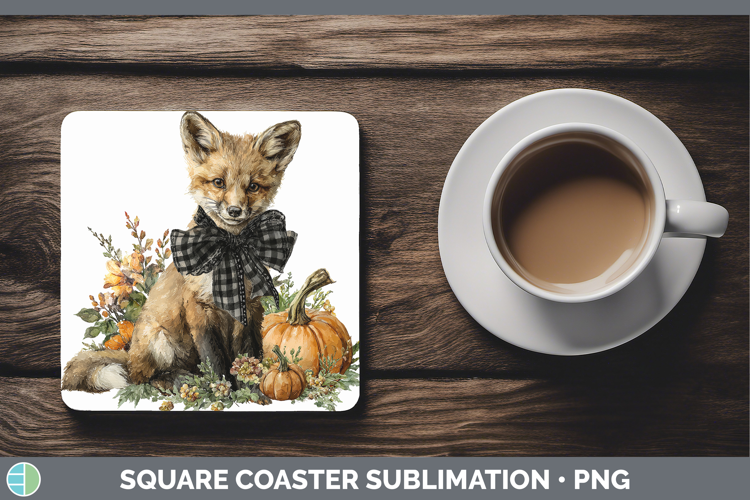 Animals Autumn Pumpkin Fox Square Coaster Sublimation Coaste