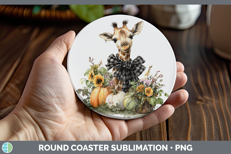 Animals Autumn Pumpkin Giraffe Round Coaster Sublimation Coa