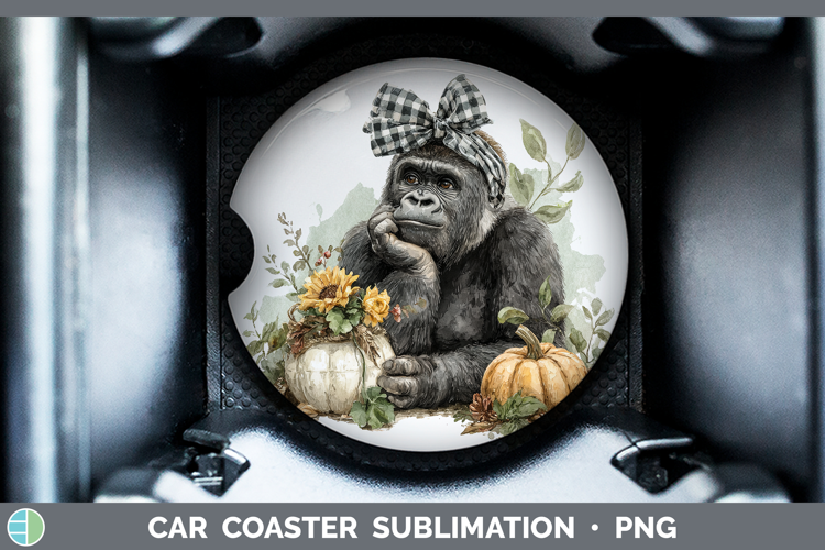 Animals Autumn Pumpkin Gorilla Car Coaster Sublimation Desi