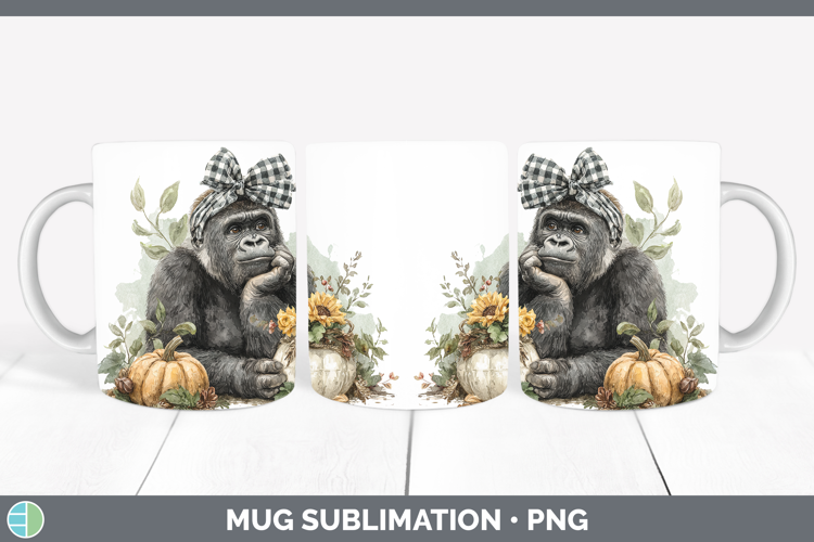 Animals Autumn Pumpkin Gorilla Mug Wrap Sublimation Coffee C