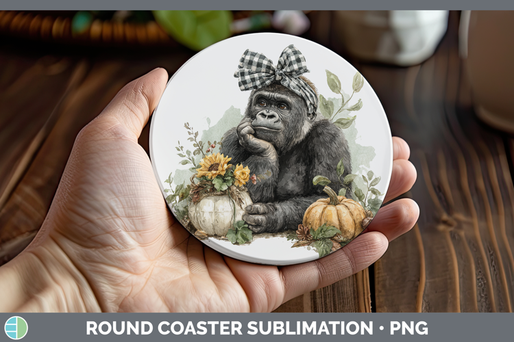 Animals Autumn Pumpkin Gorilla Round Coaster Sublimation Coa