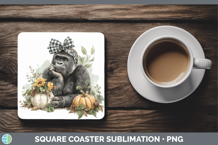 Animals Autumn Pumpkin Gorilla Square Coaster Sublimation Co