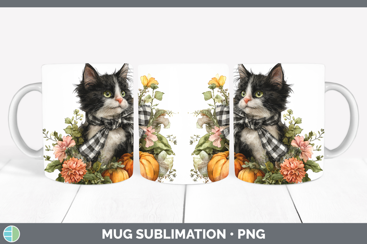 Animals Autumn Pumpkin Kitten Mug Wrap Sublimation Coffee Cu