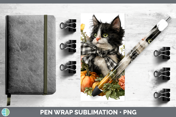 Animals Autumn Pumpkin Kitten Pen Wrap Sublimation Pen Desig