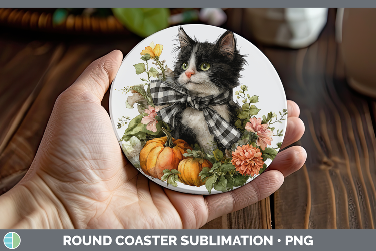 Animals Autumn Pumpkin Kitten Round Coaster Sublimation Coas