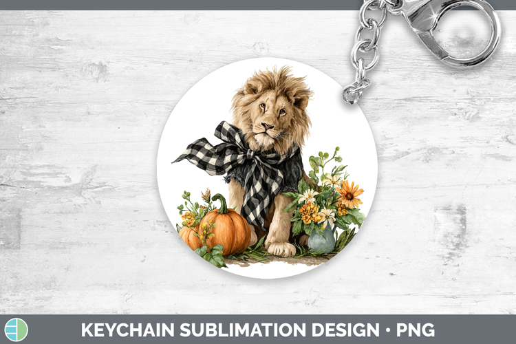Animals Autumn Pumpkin Lion Keychain Sublimation Keyring Des