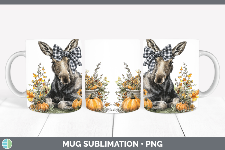 Animals Autumn Pumpkin Moose Mug Wrap Sublimation Coffee Cup