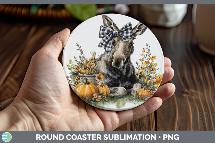 Animals Autumn Pumpkin Moose Round Coaster Sublimation Coast
