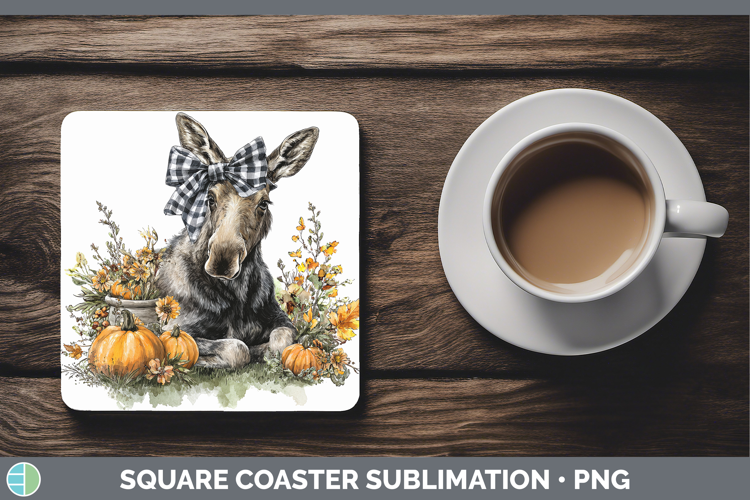 Animals Autumn Pumpkin Moose Square Coaster Sublimation Coas