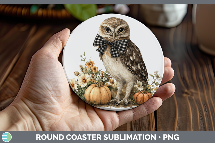 Animals Autumn Pumpkin Owl Round Coaster Sublimation Coaster