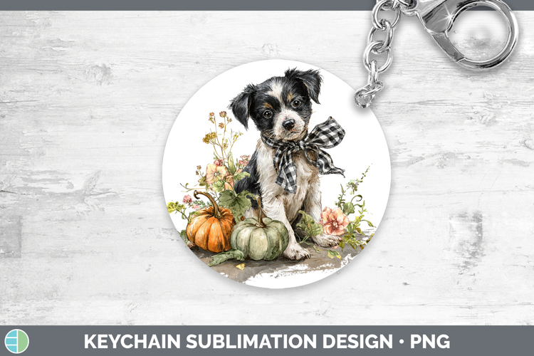 Animals Autumn Pumpkin Puppy Keychain Sublimation Keyring De