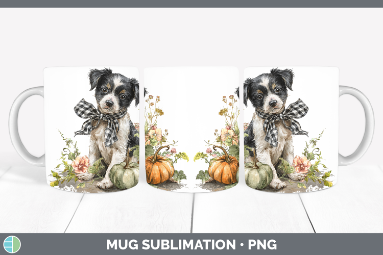 Animals Autumn Pumpkin Puppy Mug Wrap Sublimation Coffee Cup