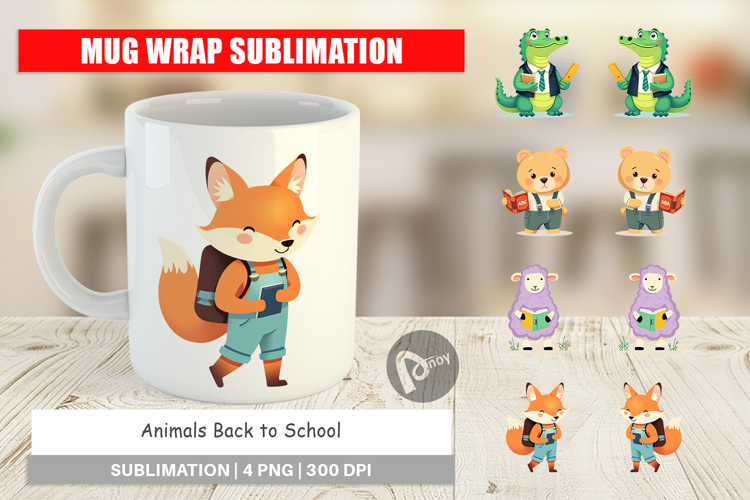 Mug Wrap Back to School Animals
