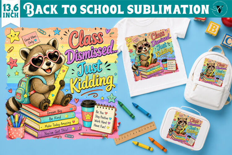 Back to School Sublimation | Cute raccoon Classroom design example image 1
